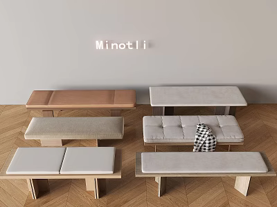 Stylish Minotli Shoe Bench Collection Featuring Brown Gray Wooden Upholstered Designs 3d model