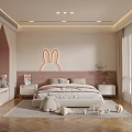 Modern Kids Room Interior Design With Rabbit Headboard White Bed Stuffed Toys And Wooden Floor