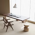 Modern tea table and chair combination venetian blinds chandelier 3d model