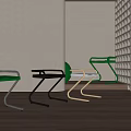 Modern Dining Chairs With Sleek Metal Frames Green Seats And Geometric Shadow Patterns 3d model