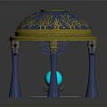 Ornate Pavilion Featuring Blue Dome Golden Decorations Blue Pillars And Glowing Orb On Circular Base