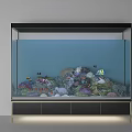 Large Aquarium With Colorful Corals Decorative Stones Tropical Fish Black Base Drawers And Under Cabinet Lighting