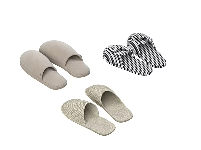 Cozy Slippers Collection With Soft Gray Checkerboard Bow And Woven Textures Design 3d model