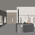 Modern Clothing Store Interior With Hanging Clothes On Racks And Display Counter