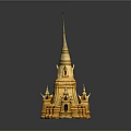 Golden Thai Style Pagoda Model With Intricate Multi tiered Design And Spire