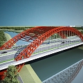 Bridge Red Steel Structure Bridge on Expressway Cable Bridge Arch Bridge Landscape Bridge Simple Structure 3d model