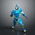 Blue And Yellow Superhero Character With Lightning Symbol Helmet Standing Pose Fictional Creature