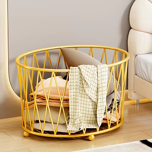 Golden Iron Rack Dirty Clothes Basket Floor Dirty Clothes Scarf Pillow Bedroom Bedside Shape Light Belt 3d model