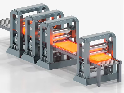 Industrial Equipment Rolling Mill Production Line for Metal Processing with Heated Sheets and Multiple Rollers 3d model