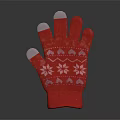 Warm Knitted Red Winter Gloves With Snowflake Patterns And White Fingertips 3d model