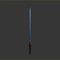 Fantasy Blue Glowing Sword With Decorative Hilt And Sharp Blade Design