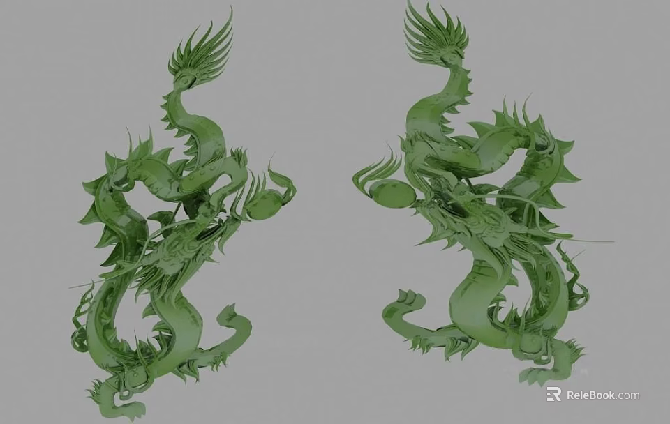 Green Dragon Sculptures With Intricate Details And Artistic Design Elements 3d model 