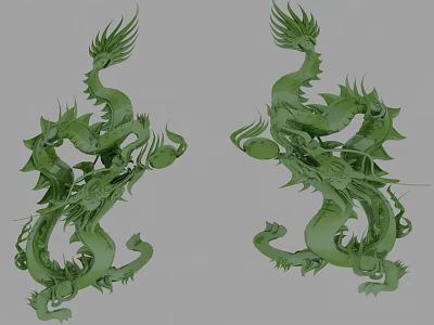 Green Dragon Sculptures With Intricate Details And Artistic Design Elements 3d model
