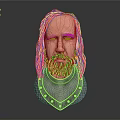 3D Model of A Man with Long Hair Beard Wearing Silver Armor with Rivets