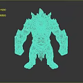 Green Rock Spiked Monster Character With Fanged Face Blue Eyes And Muscular Build