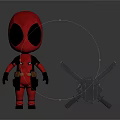 Cute Deadpool Action Figure In Red Black Costume With Crossed Swords