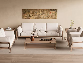 Quiet New Chinese Sofa Tea Table 3d model