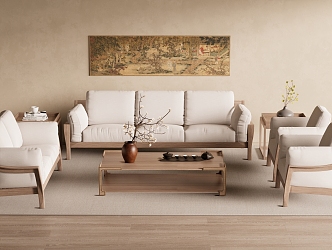 Quiet New Chinese Sofa Tea Table 3d model