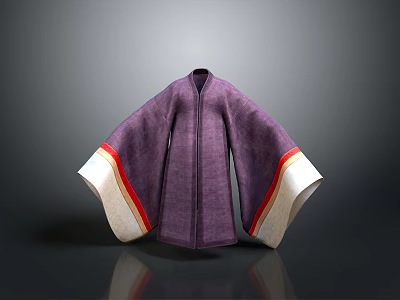 Traditional Purple Robe with Wide Cuffed Sleeves and Red White Trim as Daily Life Product 3d model