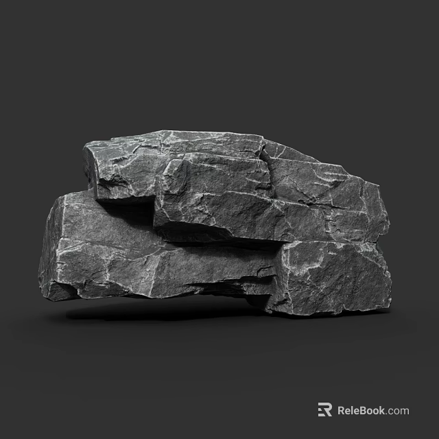 Natural Stone and Wood Stacked Structure with Rough Textured Surfaces on Dark Background 3d model 