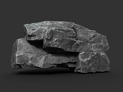 Natural Stone and Wood Stacked Structure with Rough Textured Surfaces on Dark Background 3d model