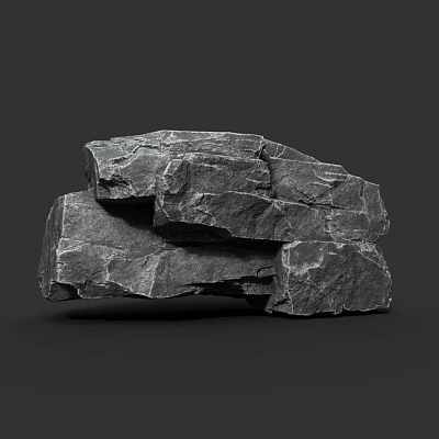 Natural Stone and Wood Stacked Structure with Rough Textured Surfaces on Dark Background 3d model