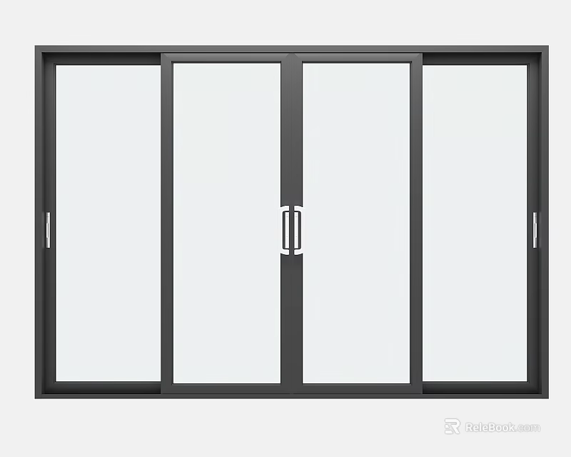 Modern Glass Panel Sliding Doors With Black Frame And Metal Handles For Home Interior Design 3d model 