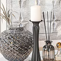Decorative Ornaments Set With Metallic Candle Holders And Textured Vases For Home Decor