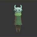 Cute Plush Doll With White Horns Green Dress And Black Legs