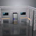 Stylish Modern Furniture Arrangement With Metal Frame Benches And Display Cabinet