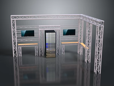 Stylish Modern Furniture Arrangement With Metal Frame Benches And Display Cabinet 3d model