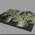 3D Terrain Model With Mountain Ranges Green Vegetation And River Paths