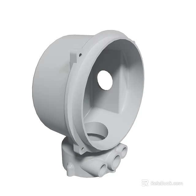 Gray Industrial Mechanical Housing With Circular Hole And Base Connectors 3d model 