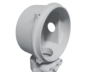 Gray Industrial Mechanical Housing With Circular Hole And Base Connectors 3d model