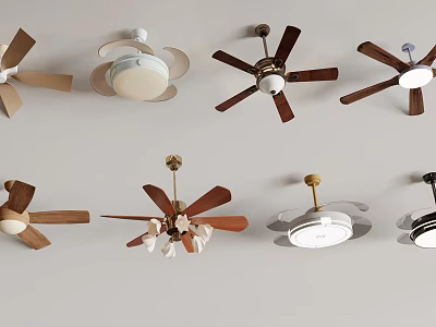 Various Ceiling Fan Light Fixtures with Modern Designs Wooden Metal Blades and Colors 3d model