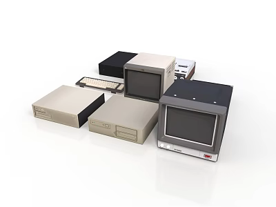 Vintage Electronic Devices Collection Featuring Old Computers Monitors And Keyboards 3d model