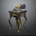 Fresh Assorted Fruits On Decorative Wooden Table With Wine Glass And Candle