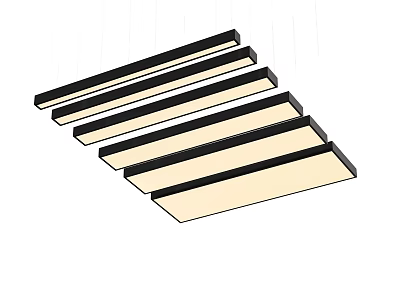 Modern Linear Pendant Lights With Black Frames White Illuminated Hanging In Staggered Arrangement 3d model