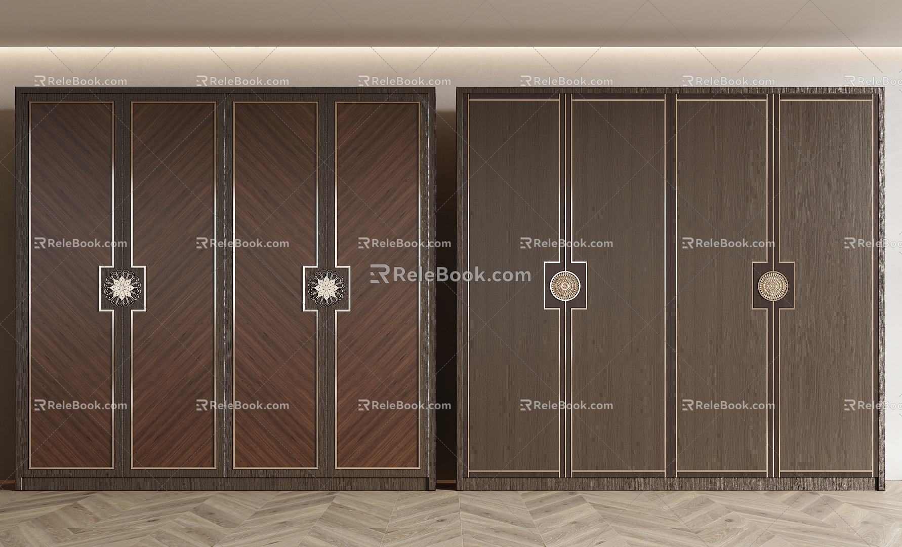 New Chinese Style Wardrobe Flat Door Wardrobe Decorative Cabinet Locker 3d model