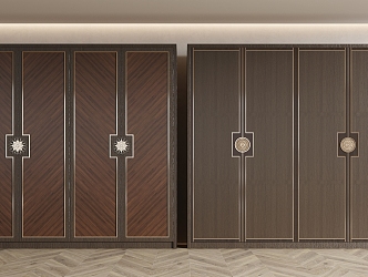 New Chinese Style Wardrobe Flat Door Wardrobe Decorative Cabinet Locker 3d model