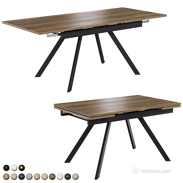 Wooden Dining Table With Black Metal Legs And Smooth Tabletop Design 3d model
