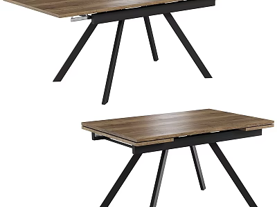 Wooden Dining Table With Black Metal Legs And Smooth Tabletop Design 3d model