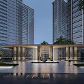 Sinking courtyard and community gate of modern sales office building demonstration area 3d model