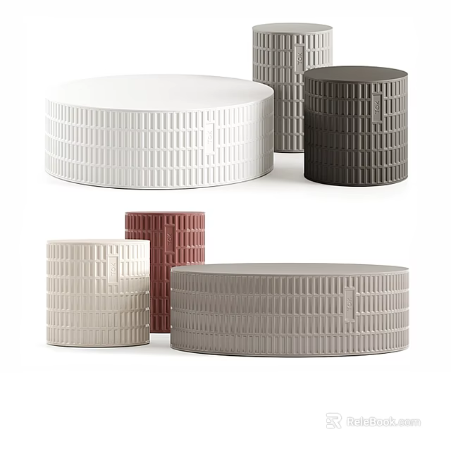 Modern Cylindrical Multi Colored Textured Sleek Dining Tables Set for Interior Design 3d model