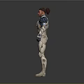 Futuristic Armored Character Design With White Blue Suit Red Shoulder And Hand Accents
