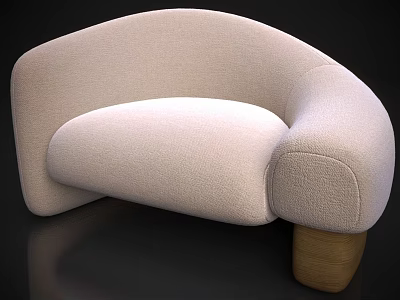 Cream Curved Two Seater Sofa With Wooden Legs And Soft Velvet Upholstery 3d model