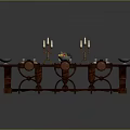 Elegant Wooden Dining Table Set With Carved Chairs Plates Candles And Fruit Bowl