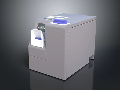 Modern Design Gray Computer Printer With Blue Control Panel And Paper Output Tray 3d model