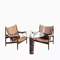 Modern Table Chair Set With Leather Seats Decorative Cushions Round Glass Top And Marble Base