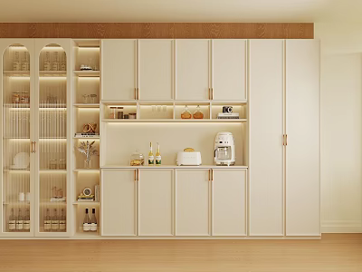 Modern Wine Cabinet Design With Glass Doors Interior Shelves And LED Lighting 3d model